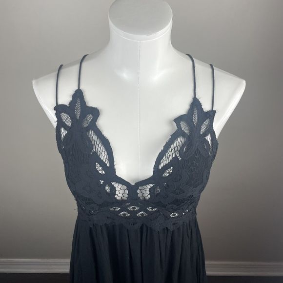 Free People Adella Mini Slip XS Dress Boho Chic Lace Tiered Ruffles Black Boho - Picture 3 of 7